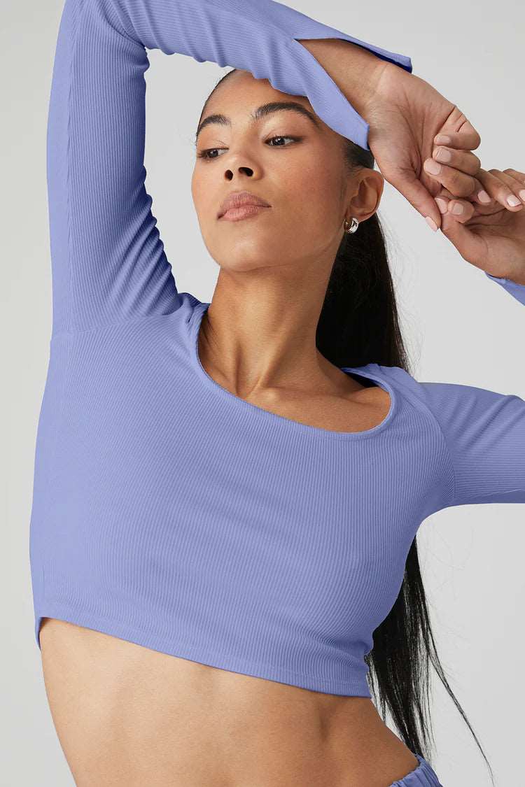 Alo Yoga Women's Alosoft Ribbed Show Stopper Cropped Long Sleeve Shirt - Infinity Blue