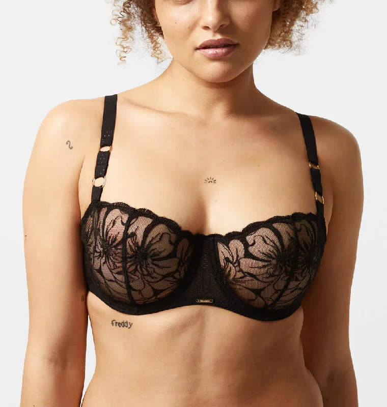 Chantelle Fleurs Black Unlined Lace Demi Bra 12M5