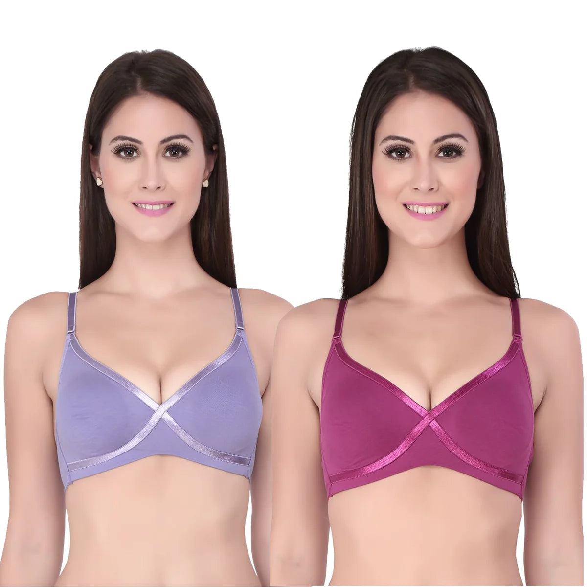 Semi Coverage Non Padded Non wired Cross Over Seamless Bra (PACK OF 2) CB-402