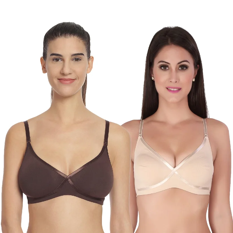 Semi Coverage Non Padded Non wired Cross Over Seamless Bra (PACK OF 2) CB-402