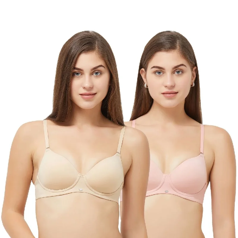 Semi/Medium Coverage Padded Non Wired T-shirt Bra with Detachable Straps (PACK OF 2) CB-125