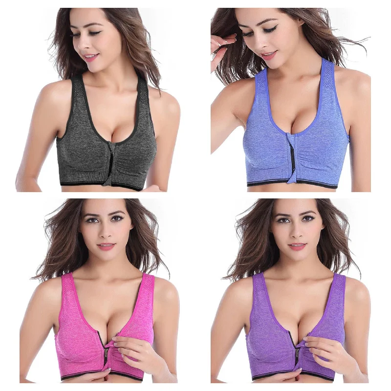 Pack Of 4 Zip Up Wirefree Sports Bra - Branded Sports Bra