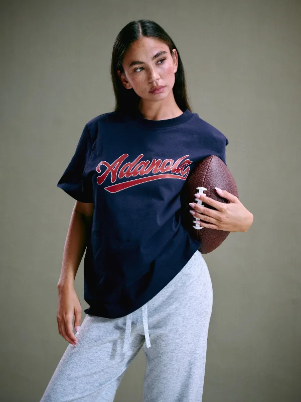 Script Short Sleeve Oversized T-shirt - Navy Blue/Vintage Red