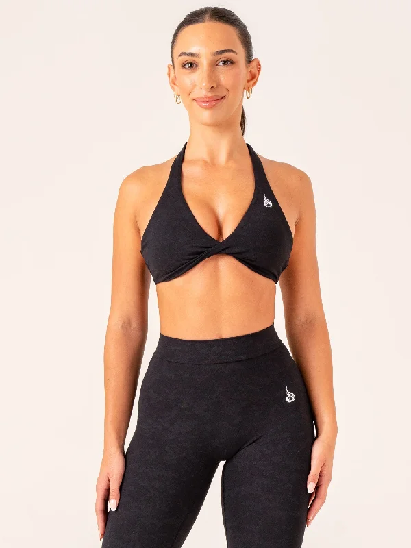 NKD Stonewash Halter Sports Bra - Black Stonewash