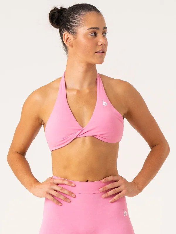 NKD Stonewash Halter Sports Bra - Pink Stonewash