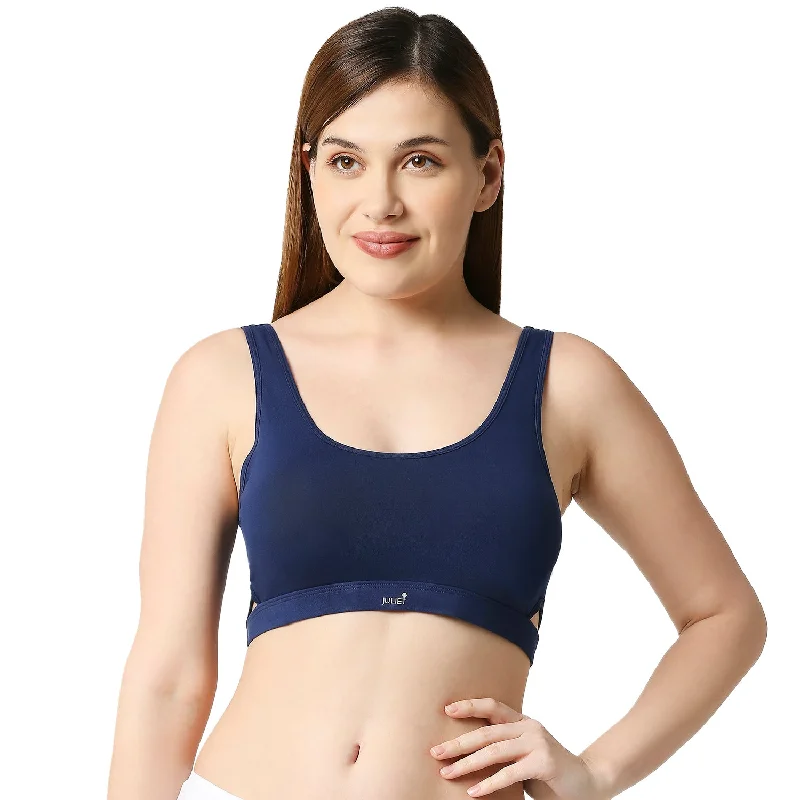 JS 90- 4 -Padded Solid Low Impact Sports Bra Navy Blue