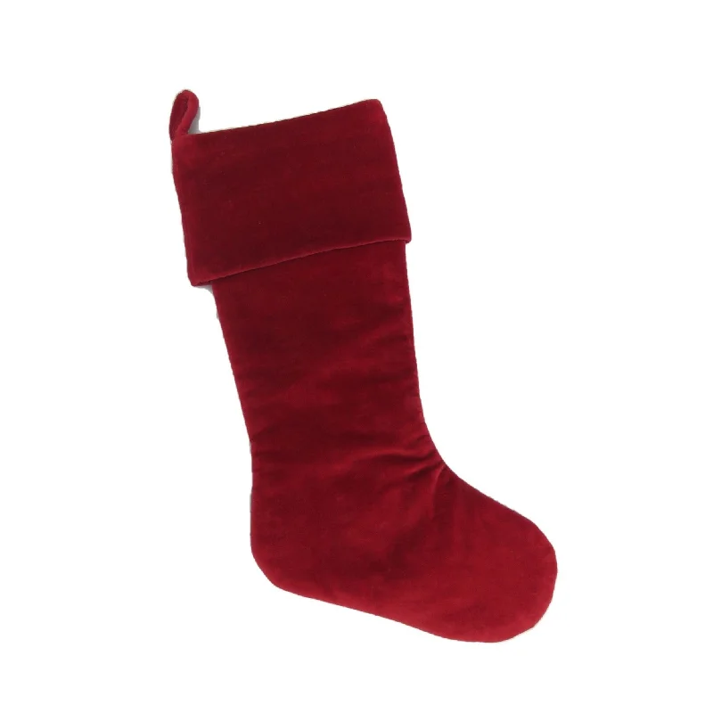 Classic Garnet Red Velvet Handmade Christmas Stocking- 20"