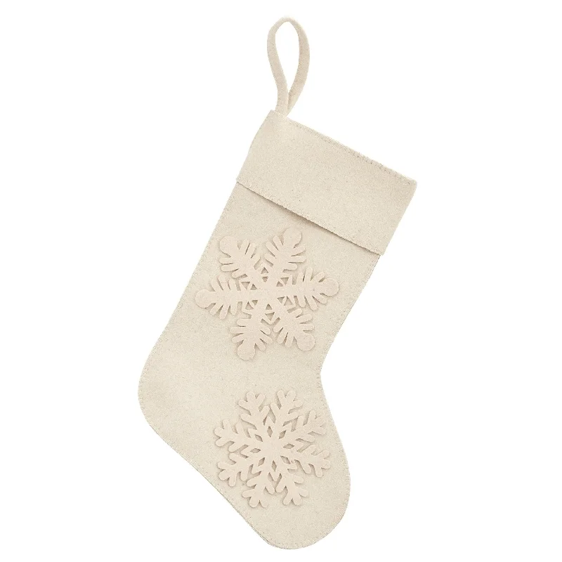 Cream Tacked Snowflake Christmas Stocking in Wool