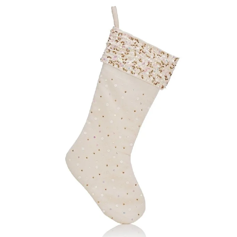 Handmade Velvet Christmas Stocking - White with Sequins